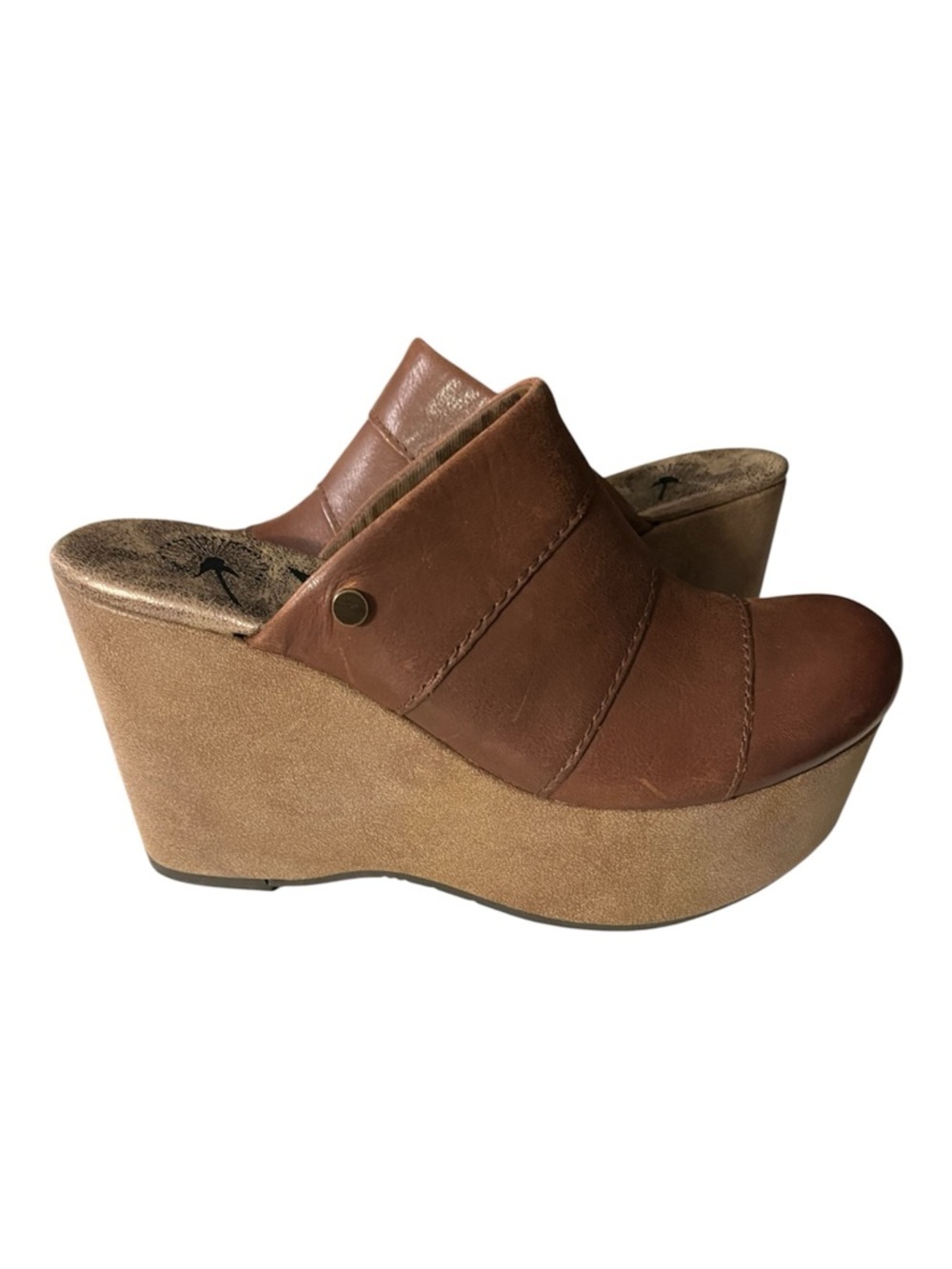 OTBT Brown Leather Platform Wedge Mules size 6.5